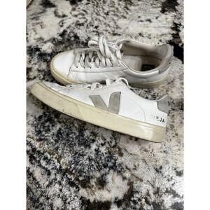 Veja Campo White Grey Suede Leather Sneakers Womens 37 US 6 Low Top Shoes